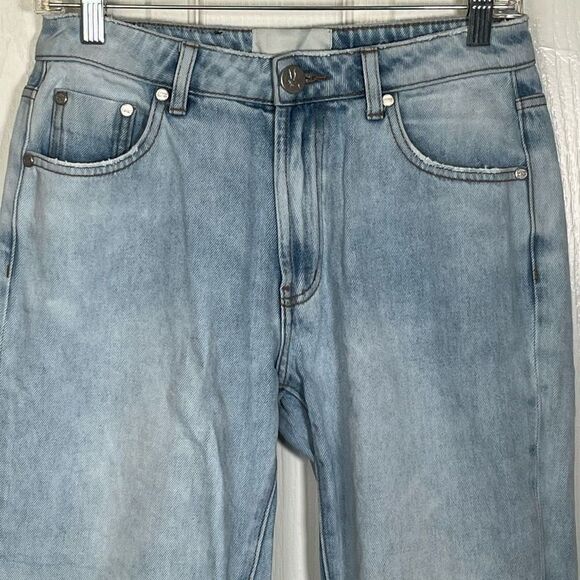 One Teaspoon Truckers Sz 26 Wilde Blue Straight Leg Jeans Torn Knees Distressed - Picture 3 of 12